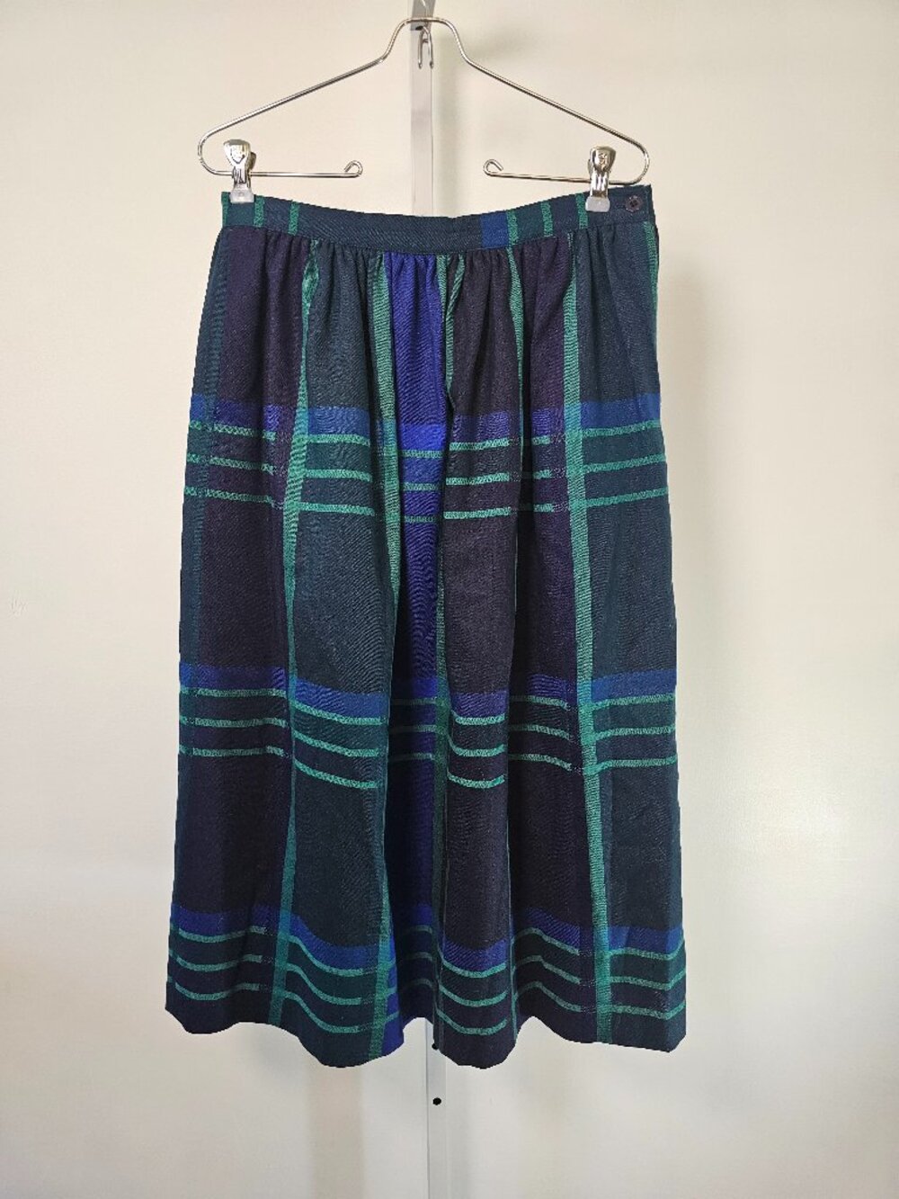 Vintage Austin Hill Skirt Blue Plaid Wool Midi Academia Librarian Preppy 10